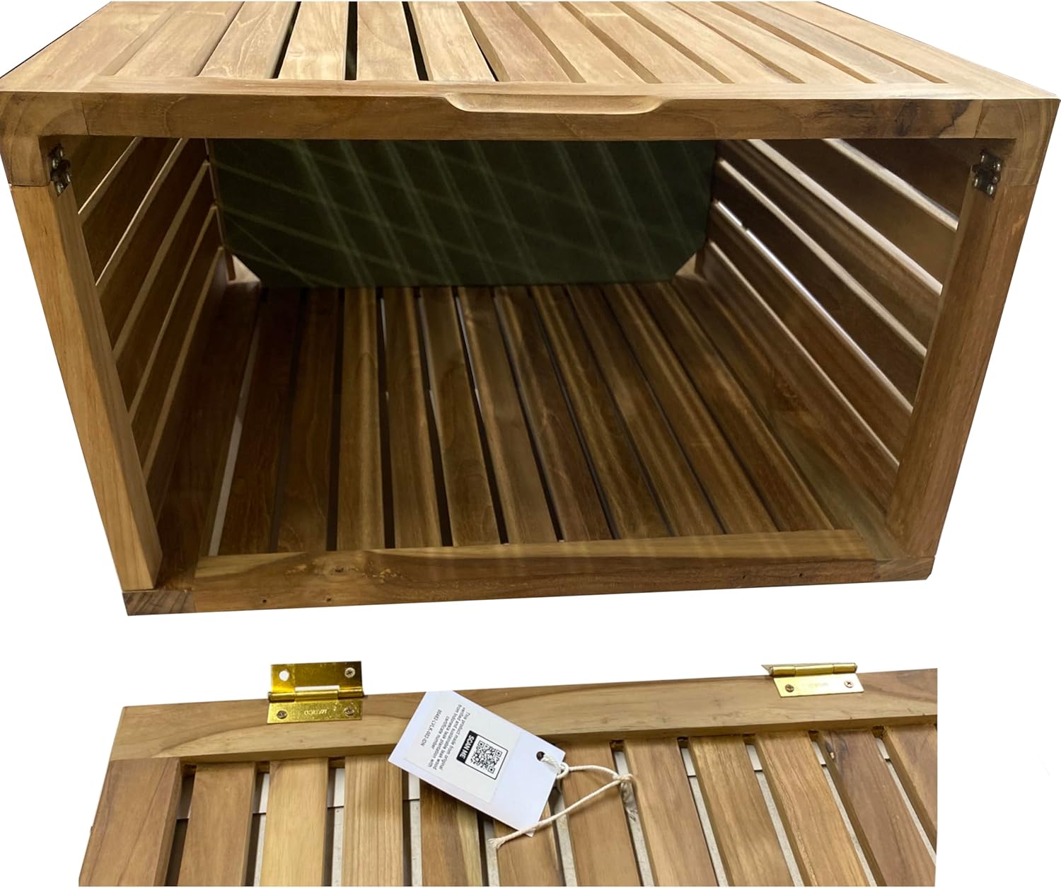 Genuine Teak Spa Style Hamper, Top Load Double Hinged Lid