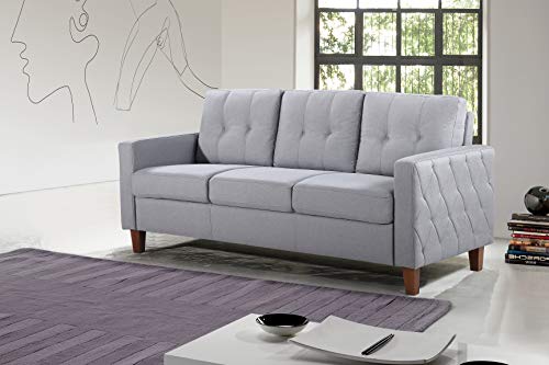 Rossetti Tufted Three Seater Sofa and Two Loveseat Sets, Mid Century Upholstered Couches with Removable Seat Back Cushion in Light Gray, 2 Piece