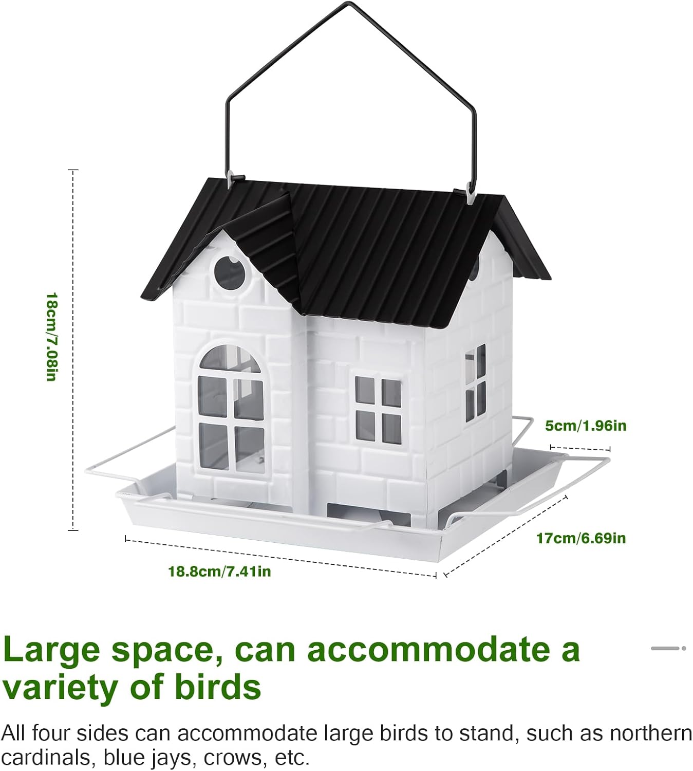 Solar Bird Feeder for Outdoors Hanging, Squirrel Proof Bird Feeders, Metal Solar Bird Feeder House, Wild Bird Feeders for Finch Cardinal Chickadee, Large Capacity, Durable & Weatherproof