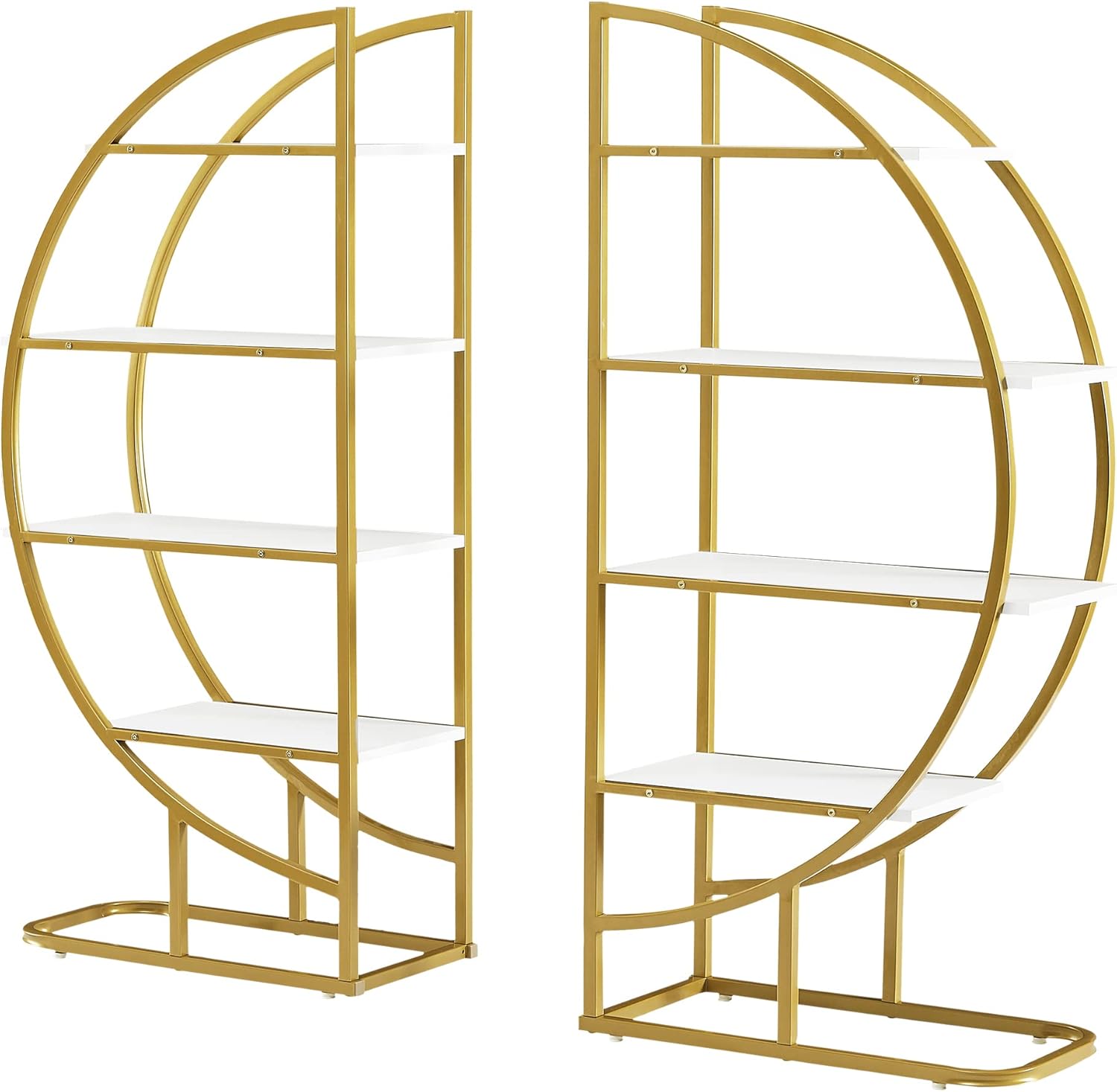 4-Tier Bookcase Home Office Open Bookshelf with Different Placement Ways,Round-Shaped Bookcases w/Anti-Falling Device,Steel Frame,Easy to Assemble,Golden+White