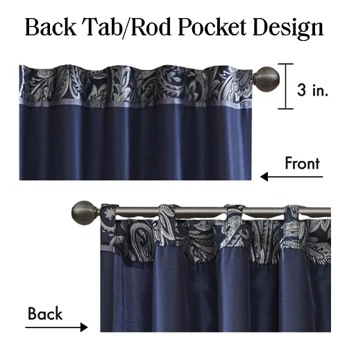 Madison Park Faux Silk Paisley Jacquard, Rod Pocket Curtain with Privacy Lining for Living Room, Kitchen, Bedroom and Dorm, 50 in x 18 in, Burgundy Bead Trim