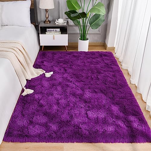 AROGAN Fluffy Rugs for Bedroom Living Room, Shag Area Rugs for Nursery Kids Girls Room, Plush Fur Rug for Playroom Dorm 5x8 Feet, Red