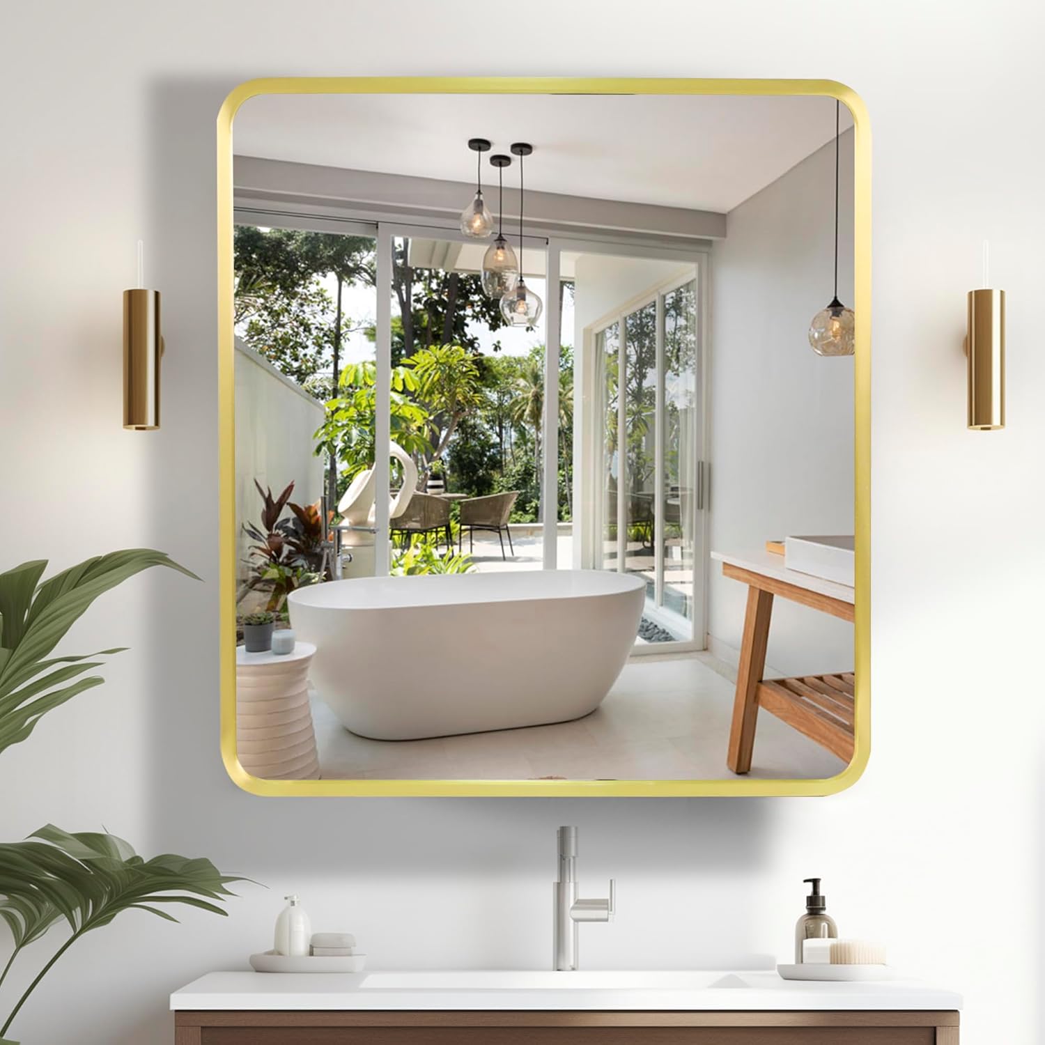 Movo Gold Bathroom Medicine Cabinet Mirror,24 inch X 22 inch Wall Mounted or Recessed Medicine Cabinet,Adjustable Glass Shelves, Waterproof and Rust-Resist Mirror Medicine Cabinet