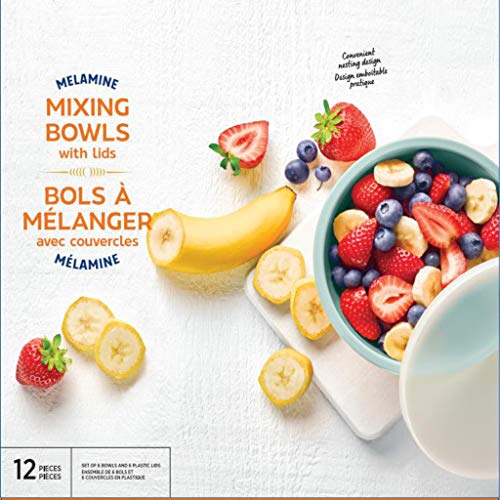 6-Piece Nesting Melamine Mixing Bowl Set with Lids, Teal Assorted Colors