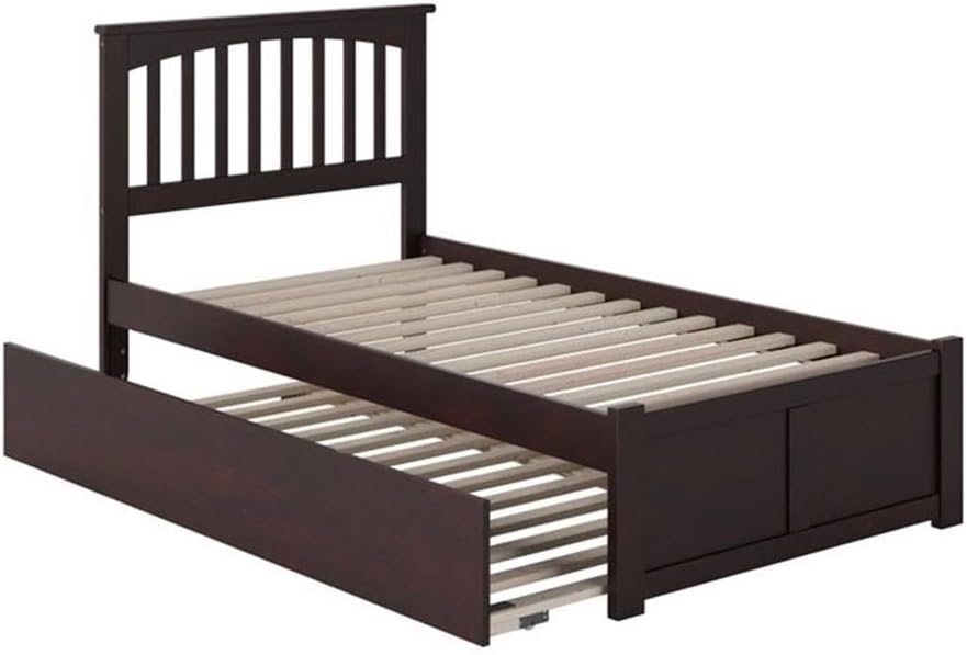 BOWERY HILL Traditional Wood Twin XL Platform Panel Bed with Trundle in Espresso