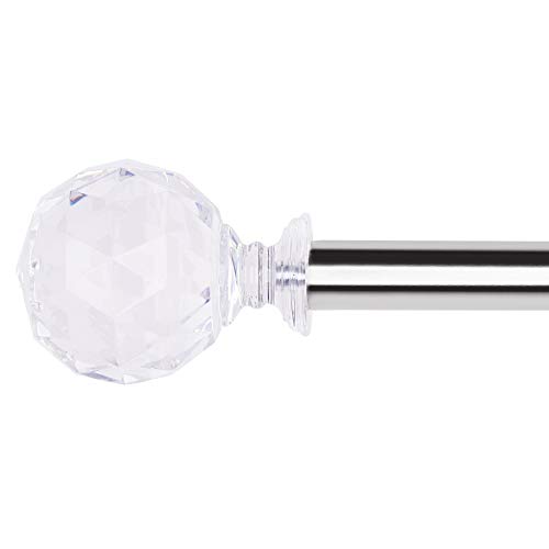 WL.Rocaille Diamond Curtain Rod 3/4 Inch Curtain Rods, Acrylic Finials Single Curtain Rod 48 to 84-Inch Window Curtain Rod (Champagne)