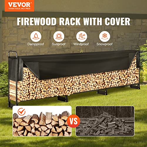 VEVOR 4.3FT Outdoor Firewood Rack with Cover, 52x14.2x46.1 in, Heavy Duty Firewood Holder & 600D Oxford Waterproof Cover for Fireplace, Patio, Indoor/Outdoor Log Storage Rack for 1/4 Cord of Firewood