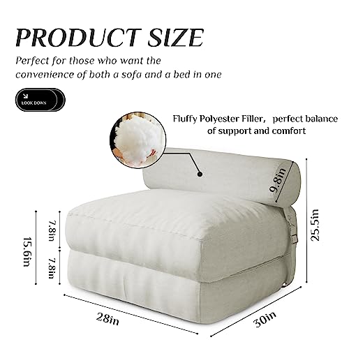 Johnear Foldable Floor Sofa Bed,Convertible Chair Bed,Bean Bag Bed with Adjustable Backrest,Futon Sofa Sleeper Chair with Pillow,Large Bean Bag Floor Sofa for Gaming Living Room Bedroom (White)