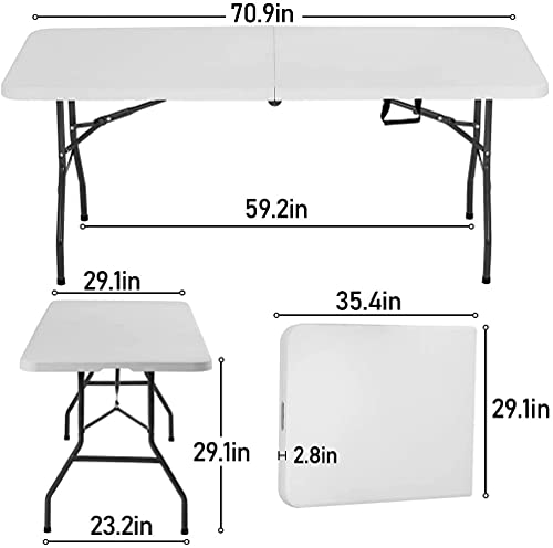 BestOffice Camping Folding 8 Foot Plastic Table, White