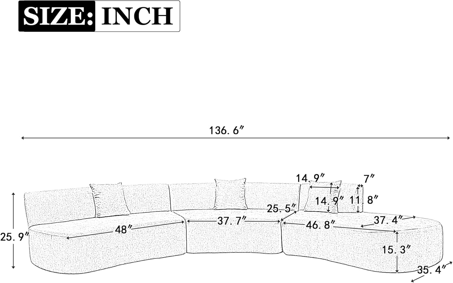 Oversized Modular Sectional Sofa with Chise Lounge, Free Combination Curved Cloud Couch 3 Pieces Sets, Modern Chenille Upholstered Floor Sofa&Couches for Living Room, Bedroom, Salon