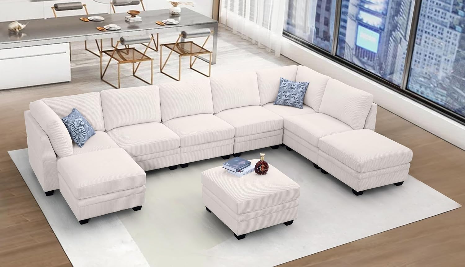 9PCS Corduroy Flexible Combination Sofa Sectional, Cream