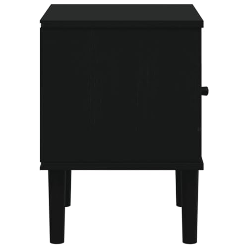 vidaXL SENJA Rattan Look Bedside Cabinet - Black Solid Pine Wood with UV Varnish Finish - Modern Styled Bedroom Furniture