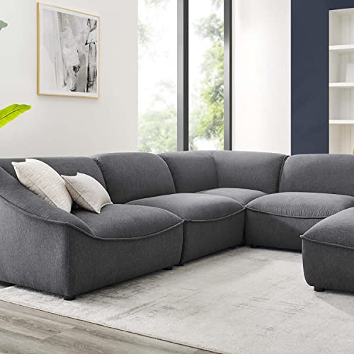 Modway Comprise Fabric Upholstered Sectional Sofa, 8-Piece Set, Light Gray