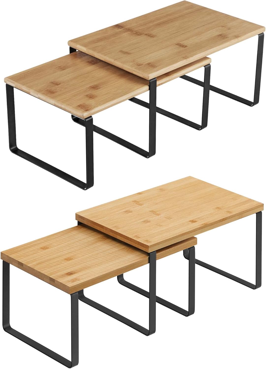 SONGMICS Set of 6 Cabinet Organizers, Shelf Organizers, Kitchen Organization, Kitchen Organizers and storage, Metal and Bamboo, Black and Natural UKCS02NB and UKCS10NB