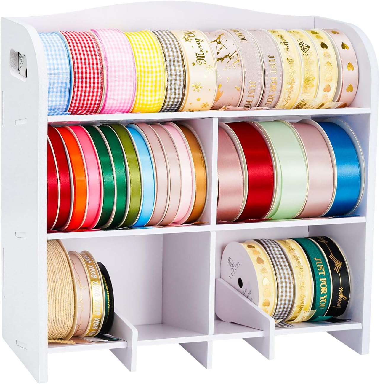 Ribbon Organizer Storage Rack, Wall-mountable Ribbon Holder Spool Dispenser for Caft Wreath, Thread, Washi Tape, Crochet Roll, Beading Cord, Sticker Labels, Florist Arts Wrapping