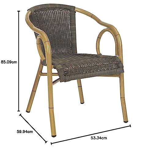 Safavieh PAT4000B-SET2 Outdoor Collection Dagny Natural and Light Brown Stacking Arm Chair