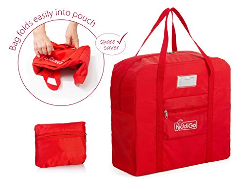 Backless Booster Seat Travel Bag - Red | Water-Resistant 600D Nylon | Fits Most Backless Booster Seats | Easy to Carry with Luggage Handle | includes ID Card Slot.