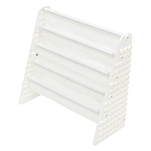 UNiPLAY Kids 4-Tier Book Storage Organizer with Sling Book Pockets, Plastic Sling Rack Bookshelf for Playroom, Fits Blocks, Gray/Pastel