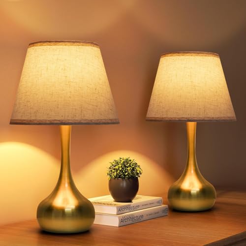 Touch Table Lamp Set of 2, Farmhouse 3-Way Dimmable Bedside Lamps for Nightstand with Fabric Shade, Desk Lamp for Reading, Bedroom, Livingroom, Office