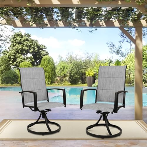 Incbruce Patio Swivel Chairs Set of 2, Outdoor Textilene High Back Dining Chairs, Metal Swivel Rocker Chair Set for Backyard, Porch, Garden (Grey)