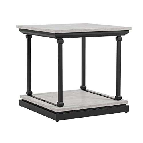 Ambridge Farmhouse 1-Shelf Metal and Wood Storage Square 24 in. End Table for Living Room, Bedroom, Antique White