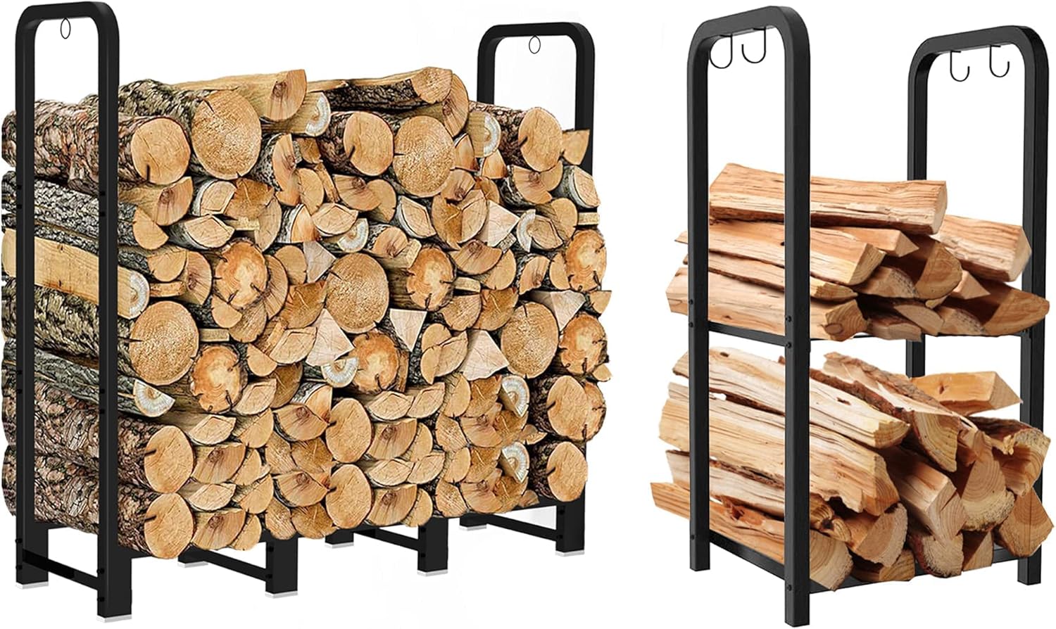 Artibear 4ft Outdoor Firewood Rack With Indoor Small Wood Storage Holder for Fireplace, Black