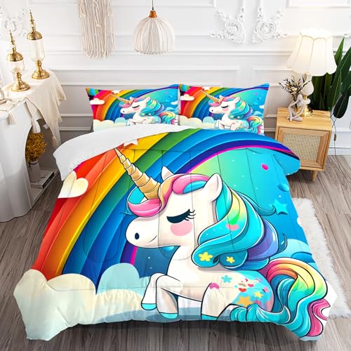Cat Bedding Twin Size Pink Plaid Rainbow Comforter Set for Girls Kids Children Cloud Cute Kawaii Boho Bedroom Dorm Quilt 1 Comforter + 1 Pillow Case