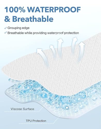 Queen Waterproof Mattress Protector, Premium Viscose from Bamboo Mattress Pad Ultra Soft Breathable, Noiseless Mattress Cover Fitted 8
