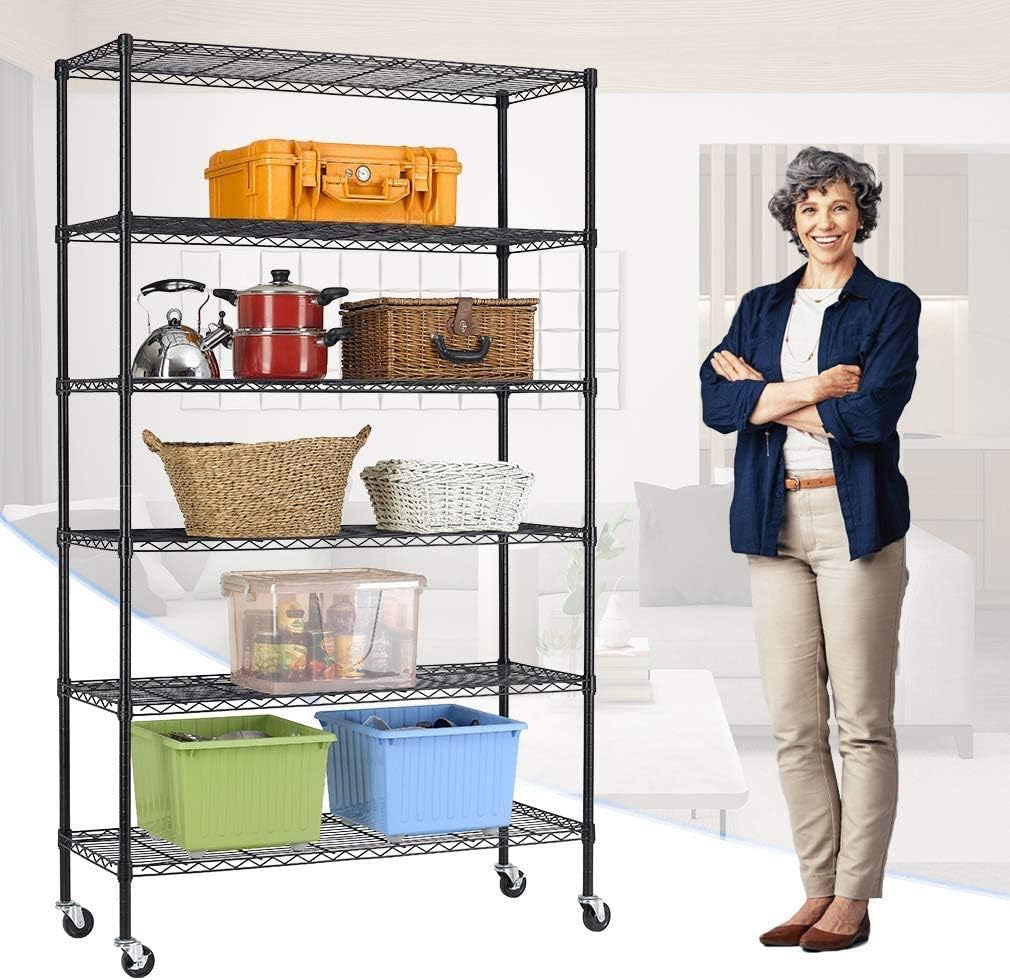 6 Tier Garage Shelving Heavy Duty 2100LBS Wire Metal Storage Shelves w/Height Adjustable Storage Rack & Casters, NSF Certified Shelving Unit 82