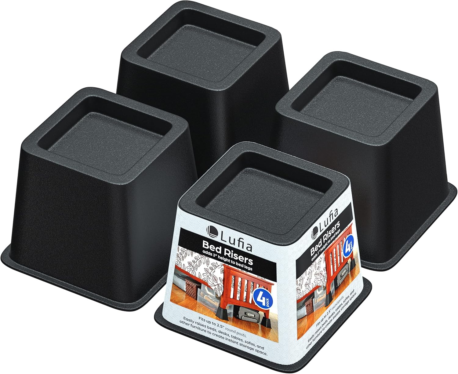 Lufia Bed Risers Heavy Duty, Stackable & Adjustable Bed Furniture Risers, Coming with 4 Small (3