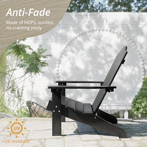 LUE BONA Adirondack Chairs Set of 4, Navy Blue Poly Adirondack Chair, Modern Plastic Adirondack Fire Pit Chairs Weather Resistant for Patio, Porch, Deck, Pool, Garden, Backyard