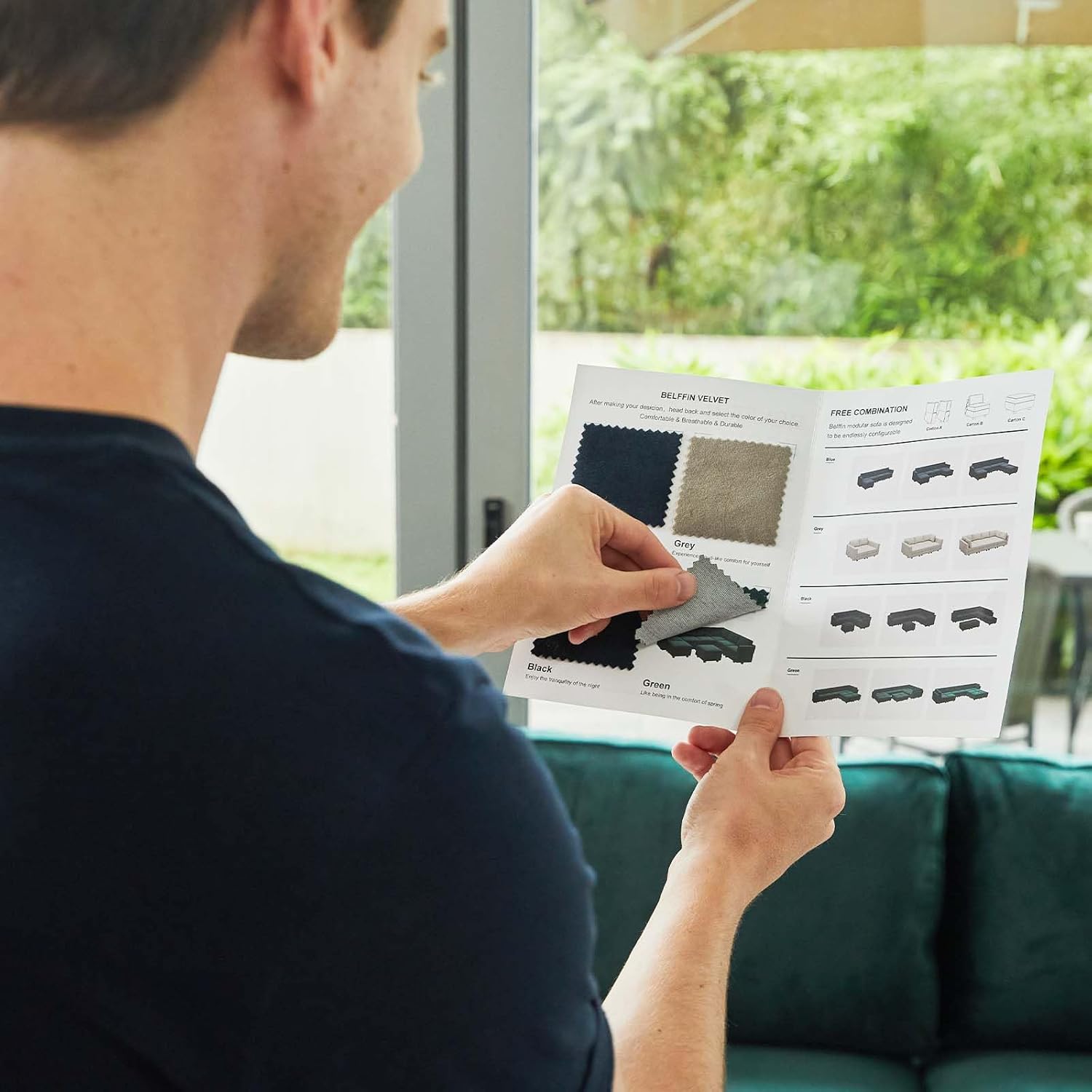 Belffin Modular Sectional Sofa with Storage Seat Oversized U Shaped Couch with Reversible Chaise Sofa Set with Ottoman Velvet Fabric Swatch Card