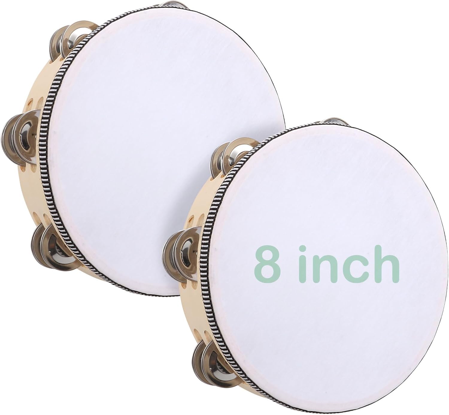2 Pack Tambourines for Adults Church 8 inch, Hand Held Wood Tambourine with Double Row Jingle Metal Jingles Percussion Gift Musical Educational Instrument tambourine for church Party KTV