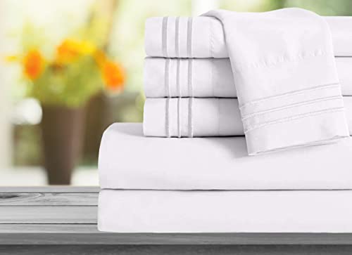 Mocassi Queen Sheet Set - Luxury Hotel 1800 Premier Bedding Sheets & Pillowcases - Ultra Soft Breathable & Cooling Bed Sheets - Deep Pocket - Wrinkle Resistant - 6 Piece Set - Queen, White