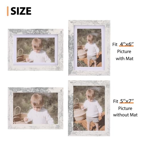 Fixwal Picture Frames, Set of 2 - 8x10 Distressed White MDF with Real Glass, Matted, Tabletop or Wall Mount, Rustic Decor