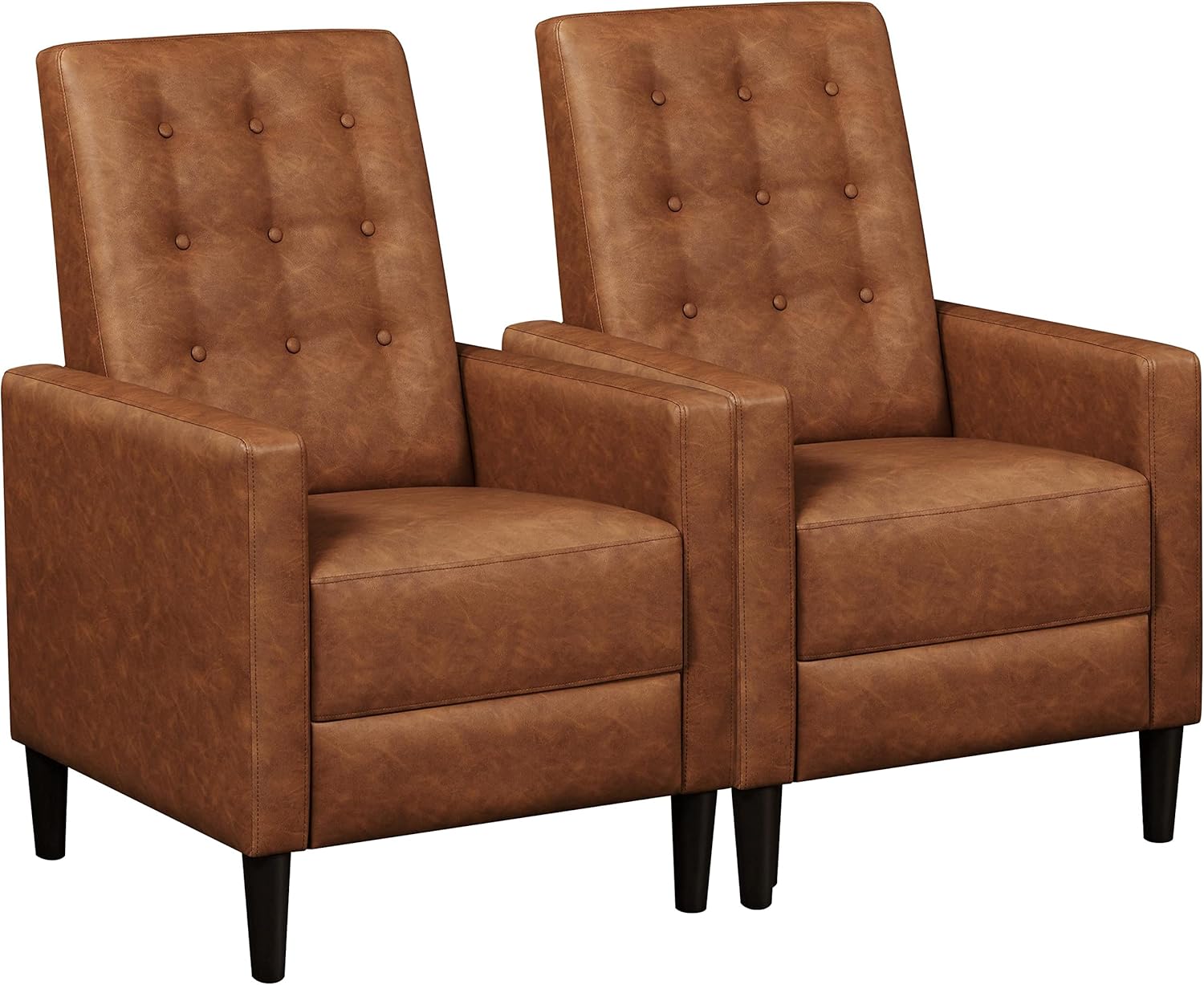 Topeakmart Faux Leather Recliner Sofa Mid-Century Modern Single Reclining Chair Adjustable Back & Footrest Tufted Upholstered Sofa with Pocket Spring Living Room Bedroom Home Theater 2 Pieces Brown