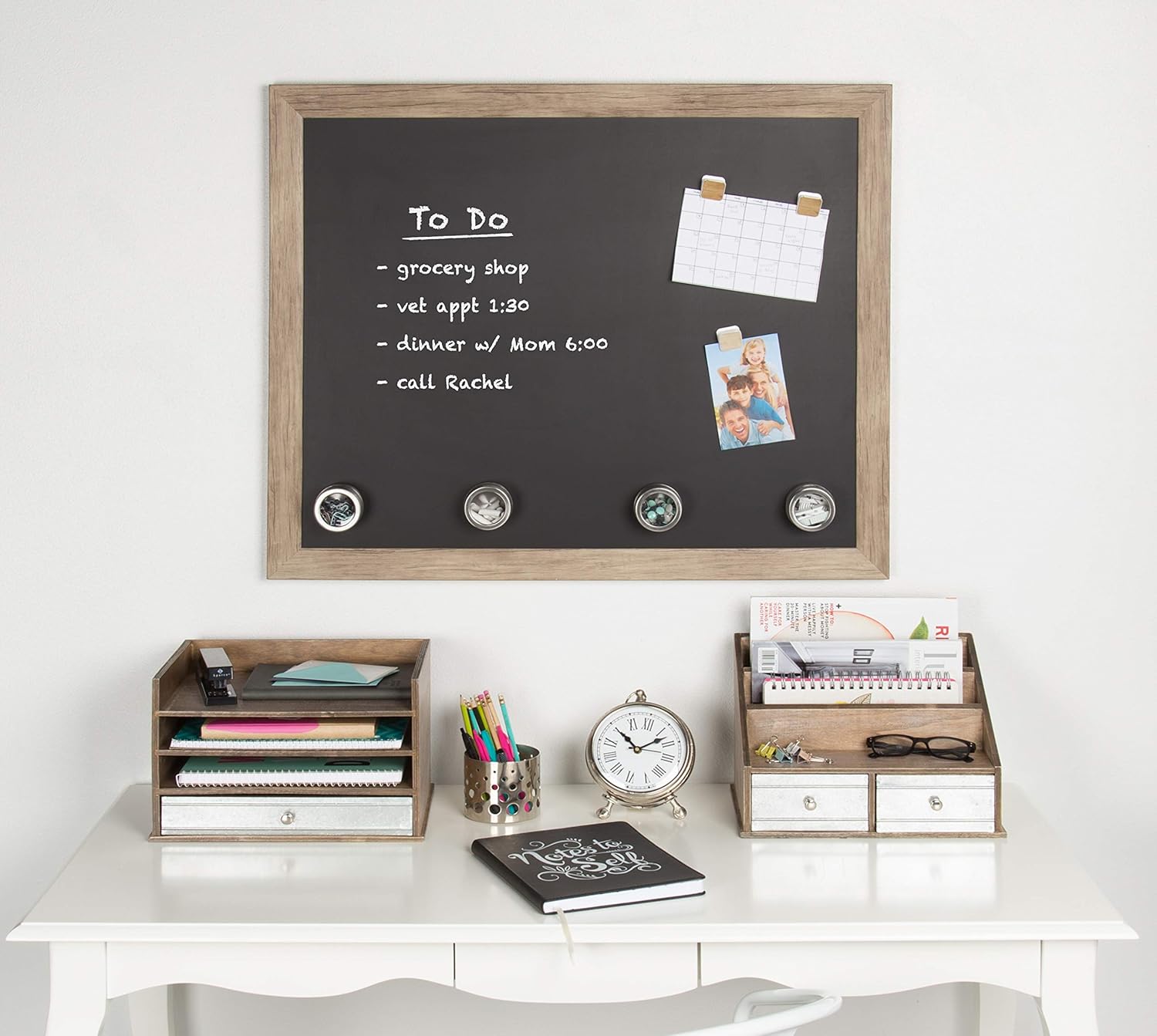 Beatrice Framed Magnetic Chalkboard, 27x33, Rustic Brown