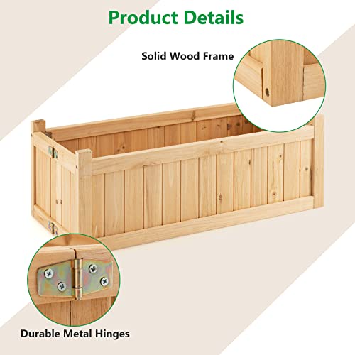 Giantex 15” Planter Raised Garden Bed - Wooden Planting Box, Outdoor Folding Square Planter w/Removable Bottom, Premium Drainage System for Herbs, Fruits, Flowers, Succulents, Simple Assembly