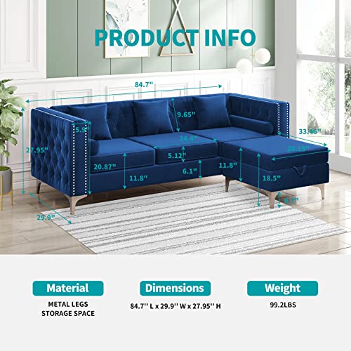 BALUS Reversible Convertible Sectional Couch Set for Living Room, Velvet L-Shaped Sofa with Storage Ottoman and Armchair, 3 Seater Sofa with Ottoman and Accent Chair for Apartment