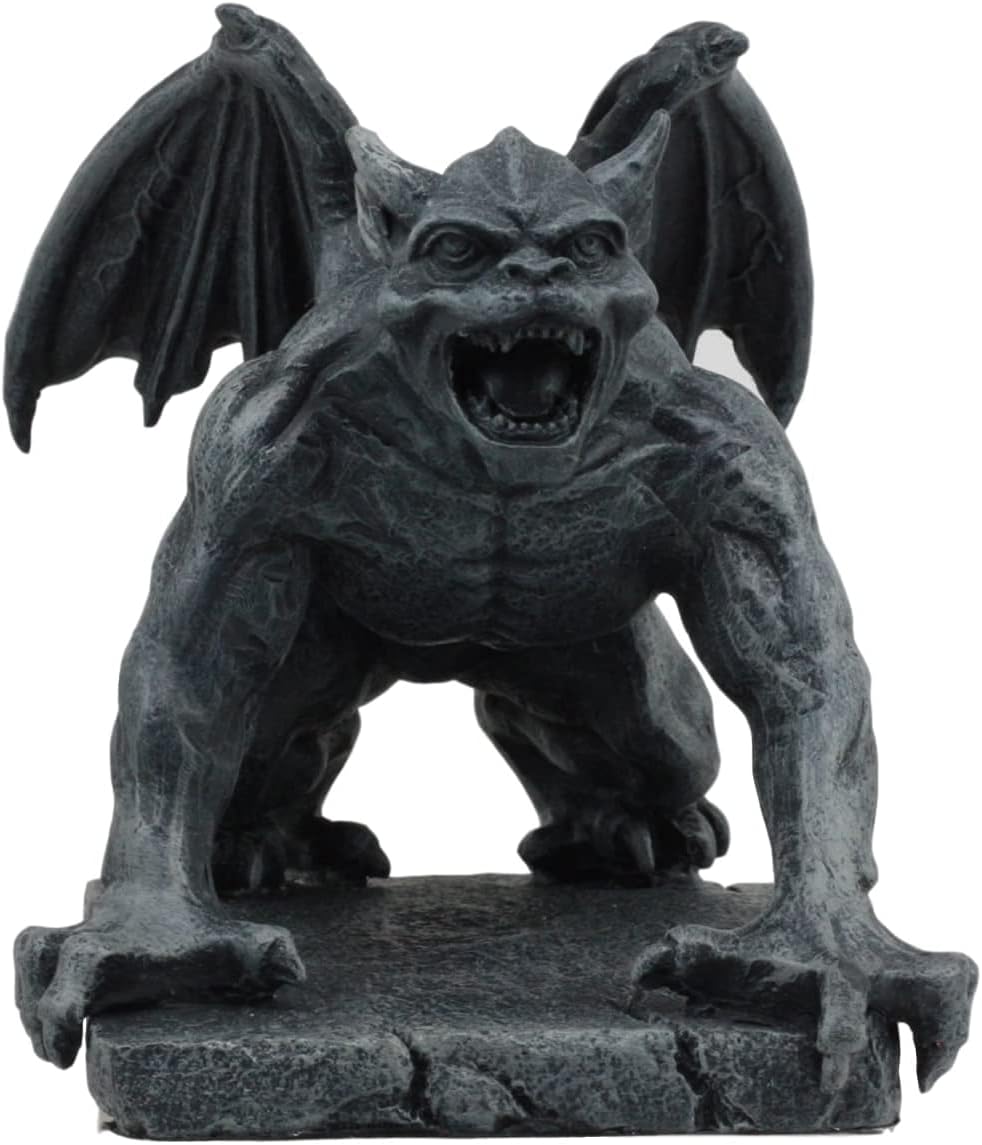Ebros Gift Winged Demonic Devil Bull Gargoyle Statue Gothic Night Crawler Sentry Cursed Stone Devil Creature Decorative Figurine 5.25