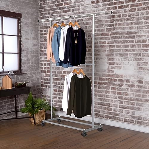Simple Houseware Double Rod Garment Rack, Grey