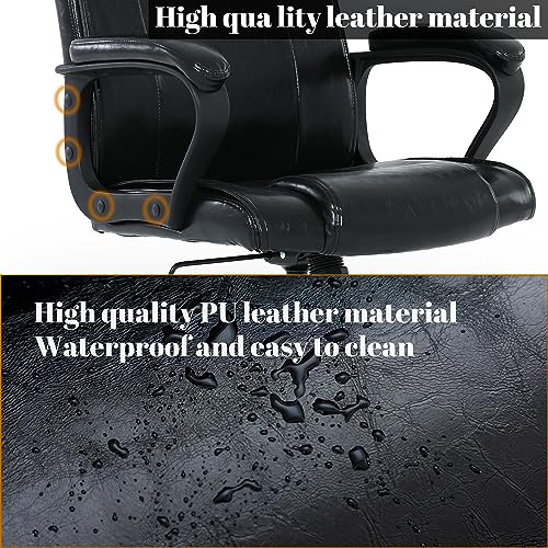 DYHOME Leather Office Chair Brown Desk Chair with Padded Armrests, Home Office Desk Chair Mid Back Ergonomic Computer Chair with 30° backrest recline, Capacity 400lbs