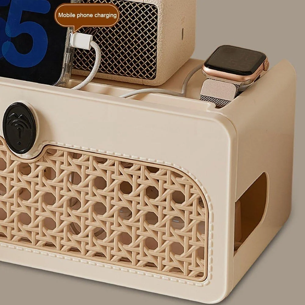 Cable Management Box, WiFi Router Storage Box, Desk Cord Organizer Box Hide Power Strip for Computer, Router, USB Hub and Under Desk Power Strip