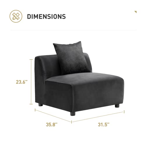 Acanva Convertible L-Shaped Modular Sectional Sofa with Reversible Chaise, Soft Velvet Fabric Padded Upholstered Couch for Living Room Apartment, 1-Seater Right Arm, Black