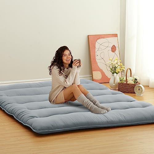 Japanese Futon Mattress Floor Mattress for Kids, Japanese Futon Floor Mattress Twin Size Sleeping Mattress for Floor, Tatami Mat, Roll Up Mattress Camping Mattress Pad, Wave Black