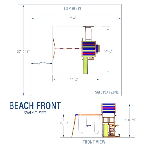 Backyard Discovery Beach Front All Cedar Wooden Swing Set with Monkey Bars, Large Upper Deck with Canopy, Ships Wheel, Play Telescope, Sandbox, Snack Bench, Rock Wall