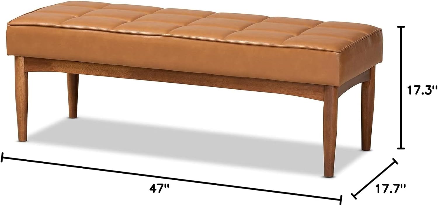 Baxton Studio Sanford Mid-Century Modern Tan Faux Leather Upholstered and Walnut Brown Finished Wood Dining Bench