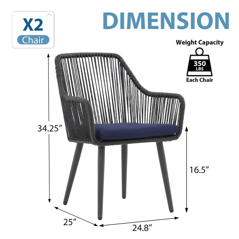 JOIVI Outdoor Patio Dining Chairs Set of 4, Woven Rattan Chairs with Armrest & Cushions Kitchen Wicker Dining Chairs with Iron Frame, Outdoor Seating for Outside, Lawn, Garden, Backyard, Indoor, Gray