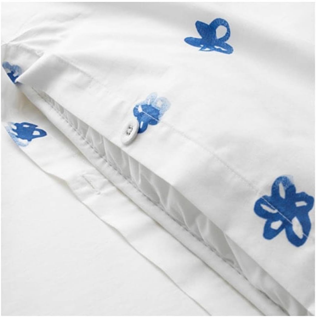 IKEA Tankvard Duvet Cover and Pillowcases Flower Patterned White/Blue 504.347.84 Size Full/Queen (Double/Queen)
