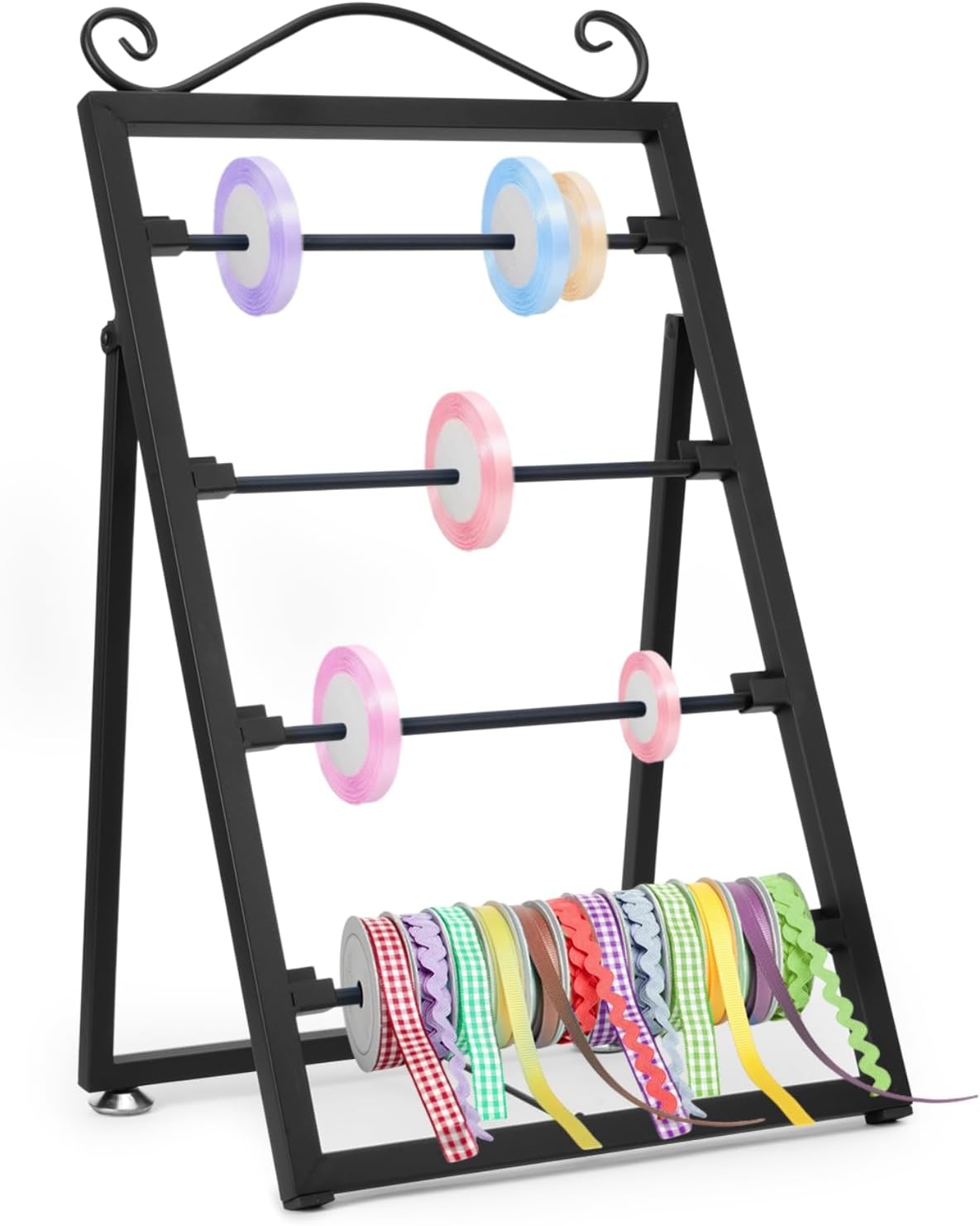 ikare Ribbon Storage Organizer,4 Tier Ribbon Holder Organizer Rack,Metal Ribbon Organizer,Display Rack Storage Shelf for Craft Gift Florist Wrapping